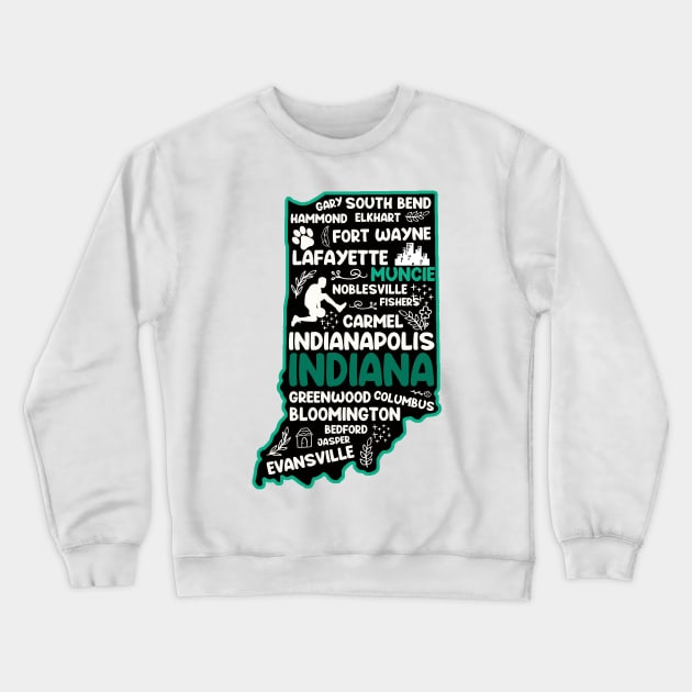 Muncie Indiana cute map Fort Wayne, Evansville, Carmel, South Bend, Fishers, Hammond, Gary Crewneck Sweatshirt by BoogieCreates